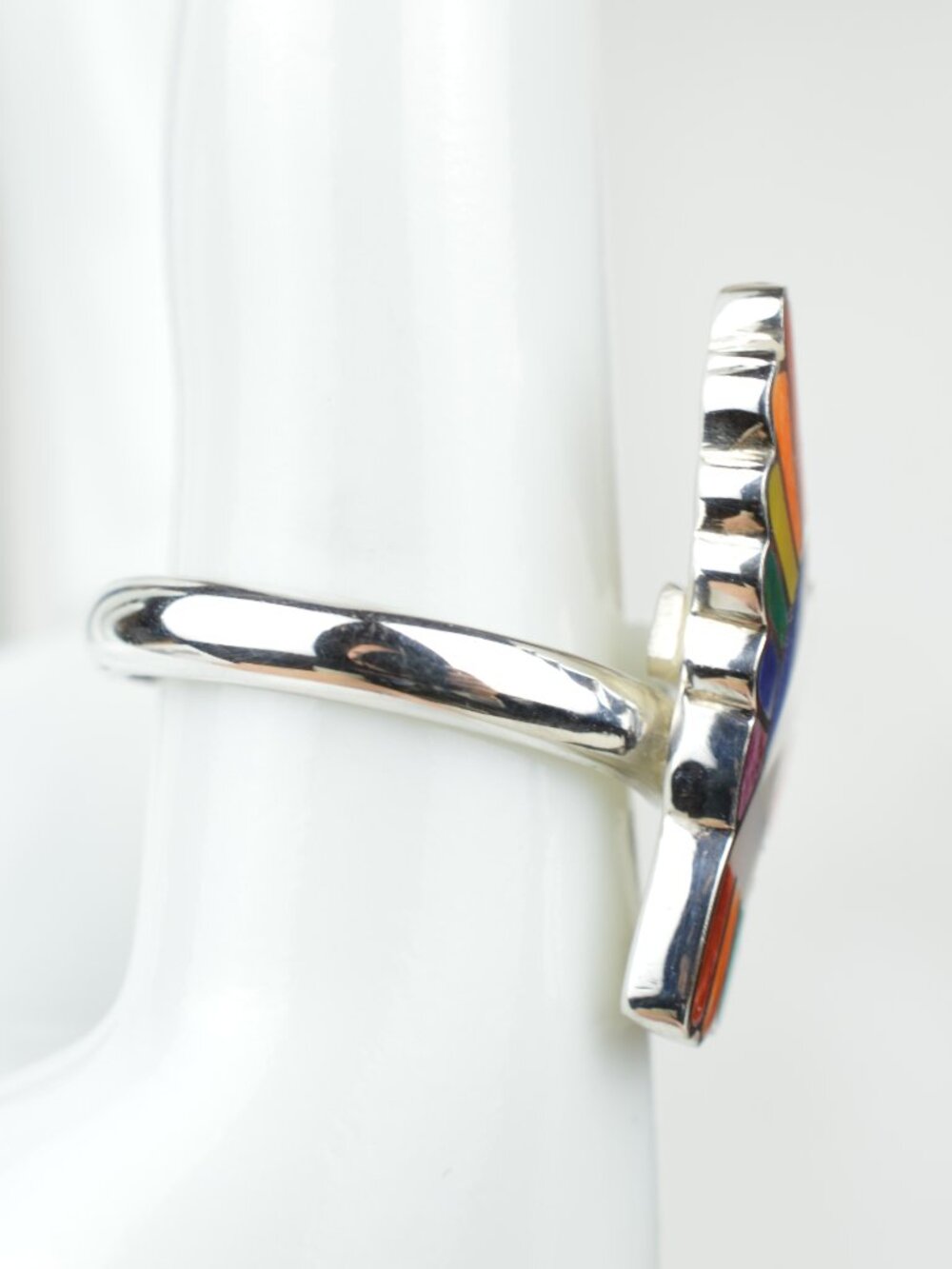 Peruvian Inlay Hummingbird Ring 925 Silver Size 7.5 - Picture 4 of 11